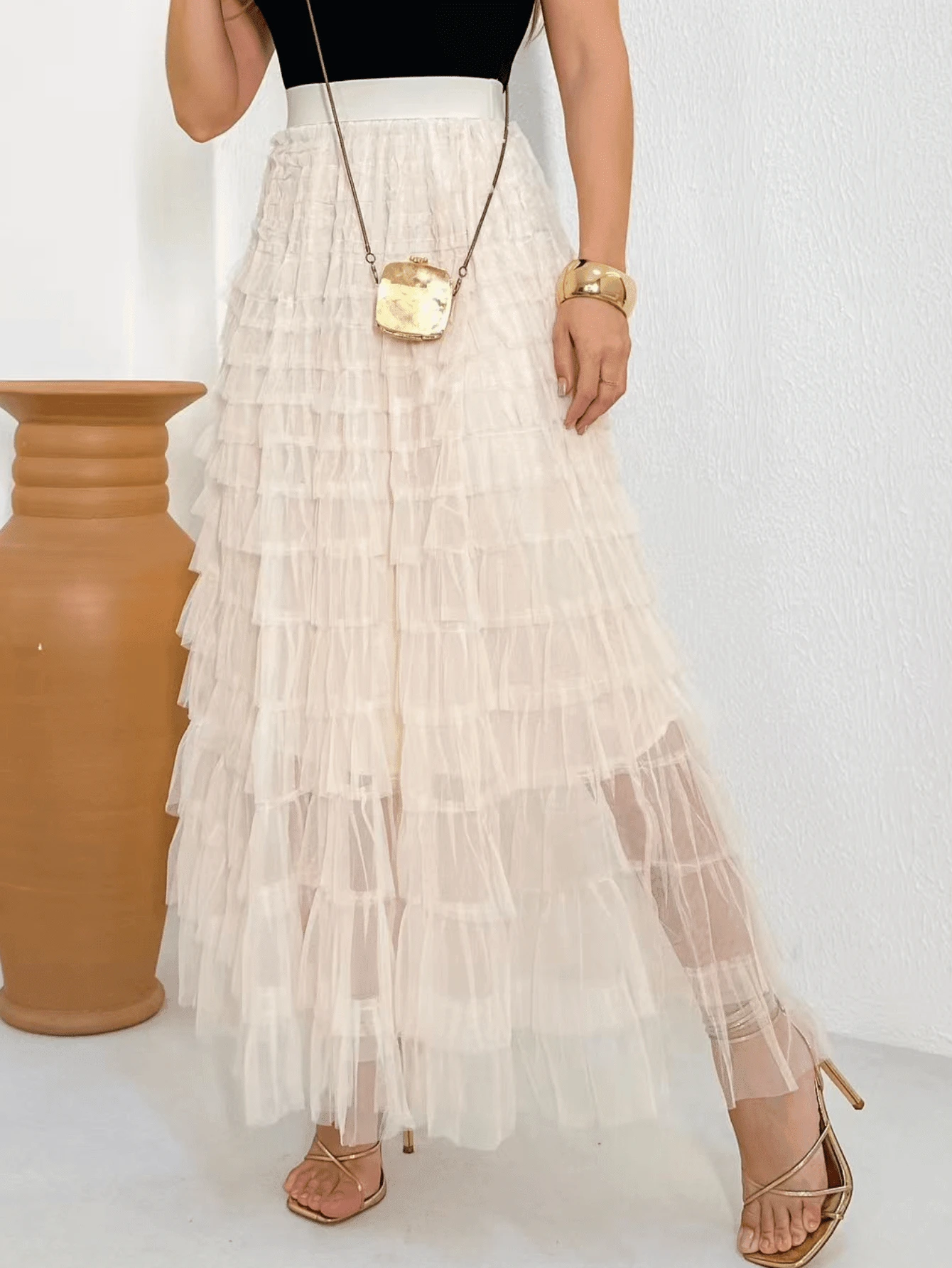 Temperament Knitted Skirt Layered Cake Skirt - Beige - View 1