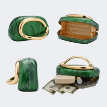 Milky Way Acrylic Clutch Purse For Women Marbling Evening Wedding Handbags Acrylic Shell Box Purses For Party Prom Cocktail - 綠色 - 查看 6