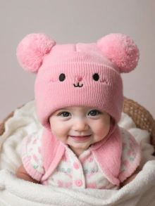 5 pezzi Cappellino neonato bambino, cappello in maglia per neonati, bambini piccoli e bambine, con doppio pon pon, accessori, cappello invernale caldo - Multicolore - Visualizzare 4