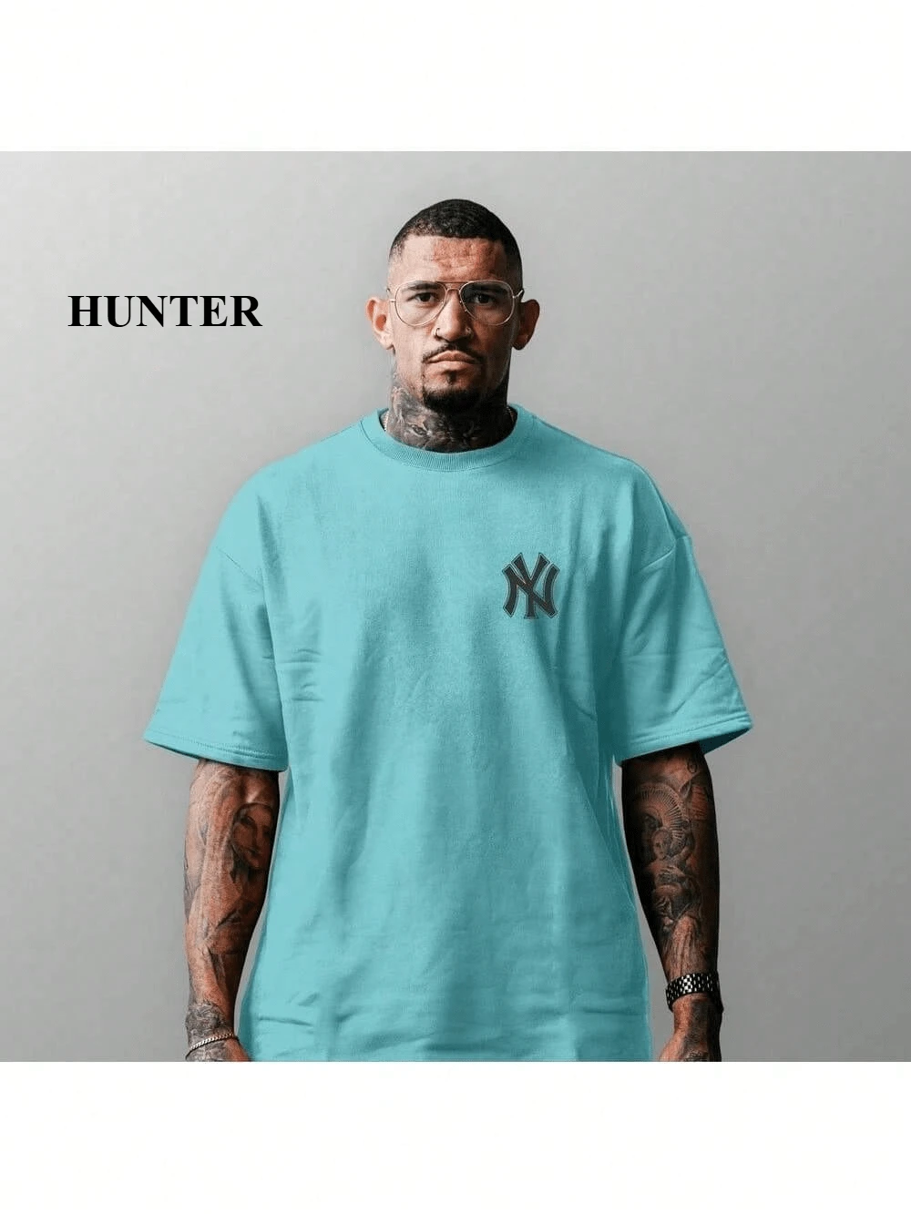 Men's Oversized StreetWea NY New York T-Shirt 100% Cotton From S To Plus Size G3 - Màu xanh nhạt - Xem 1