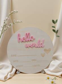 1pc Newborn Photography Props "HELLO WORLD" Baby Birth Announcement Sign, Wooden Baby Name Announcement Plaque, Baby Memorial Items, Baby Shower Easter Gifts, Girls/Boys - Multicolor - View 15