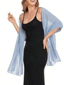 Chal/Mantón de gasa, adecuado para novias, bodas, vestidos de gala y ocasiones especiales - Neblina azul - Ver 3