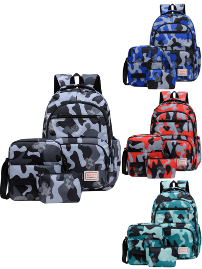 1 Set di zaino, borsa a tracolla e portafoglio in colori a contrasto, set di 3 pezzi, adatto per studenti di scuola elementare, media e superiore, zaino di grande capacità con cerniera, semplice, zaino casual di moda per il campus, zaino per ragazzi, zaino da viaggio, zaino per viaggi di lavoro, vacanze, sport all'aperto, regalo per il fidanzato, must-have per il ritorno a scuola