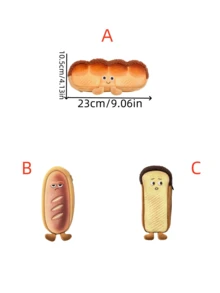 1 pieza Estuche de lápices de peluche con forma de baguette, bolsa de papelería de la serie de pan con diseño único y gran capacidad