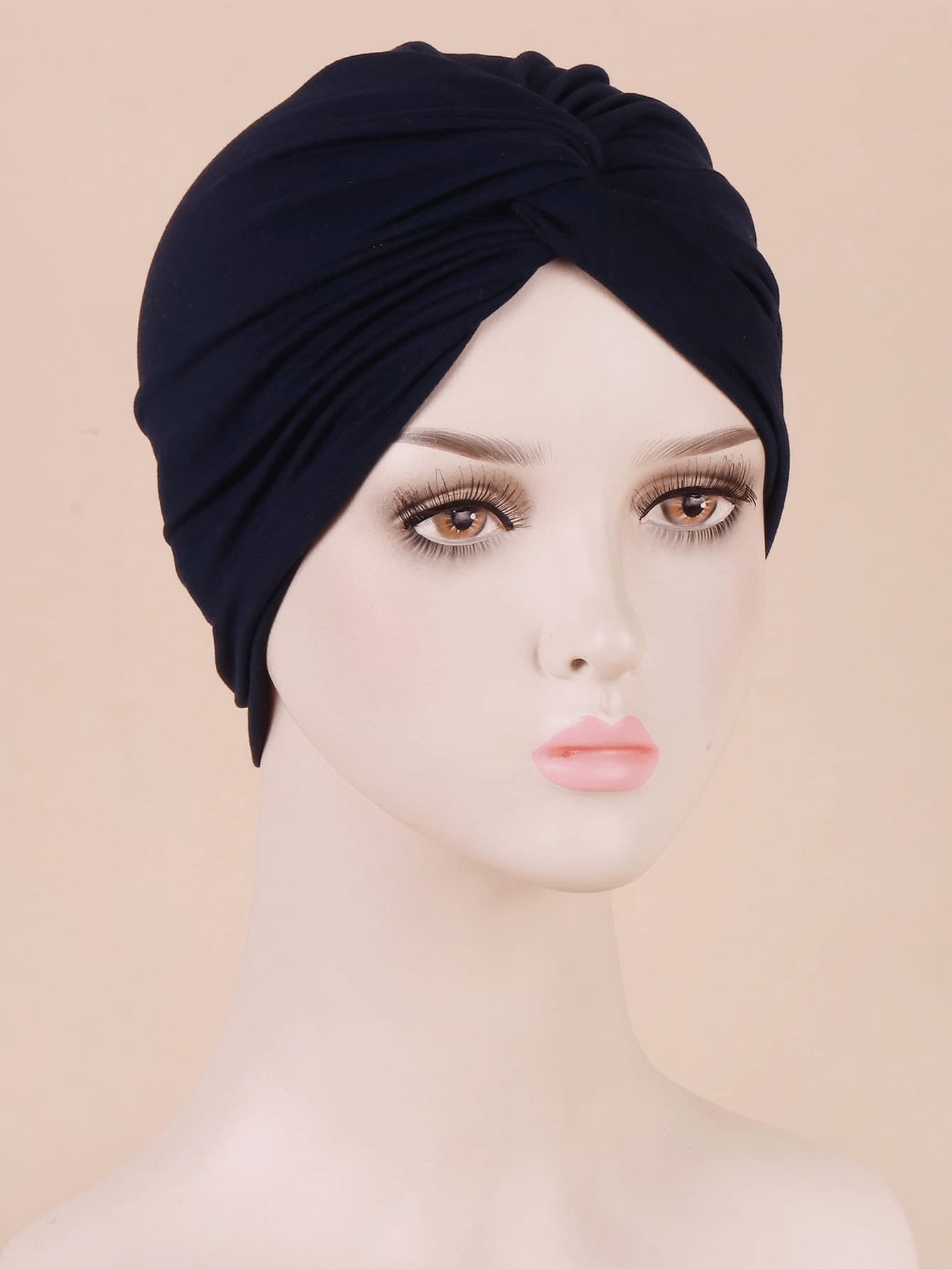 Simple Solid Color Brushed Twist Turban Hat - Navy - View 1