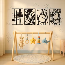 HELLOYOUNG 4 Pieces Of Simple Black Metal Wall Decor 4 Pieces Of Simple Abstract Black Metal Wall Decor, Fashionable Theme Design, Metal Surface, Suitable For Modern Home Decor, Home Decoration, Room Decor, Bedroom Decor, Bathroom Decor, Waterproof
