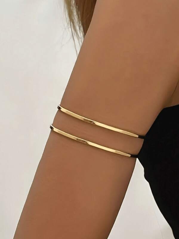 1pc 2025 New Hollow Minimalist Double Layer Arm Cuff Bracelet, Personalized Hiphop Versatile Accessory For Women
