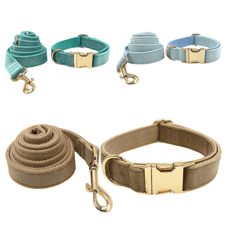 2pcs Set, New Velvet Zinc Alloy Buckle Collar + Leash Suit, Suitable For Large, Medium And Small Pet Dogs, Soft And Comfortable, Durable Zinc Alloy Buckle, Gold Plated, More Sturdy Than Plastic Buckle, Easy To Tighten And Quick Release, Holiday Birthday Gift (Due To Fabric Batch Difference, Slight Color Difference, Random Delivery) - Multicolor - View 1
