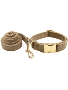 2pcs Set, New Velvet Zinc Alloy Buckle Collar + Leash Suit, Suitable For Large, Medium And Small Pet Dogs, Soft And Comfortable, Durable Zinc Alloy Buckle, Gold Plated, More Sturdy Than Plastic Buckle, Easy To Tighten And Quick Release, Holiday Birthday Gift (Due To Fabric Batch Difference, Slight Color Difference, Random Delivery) - Multicolor - View 14