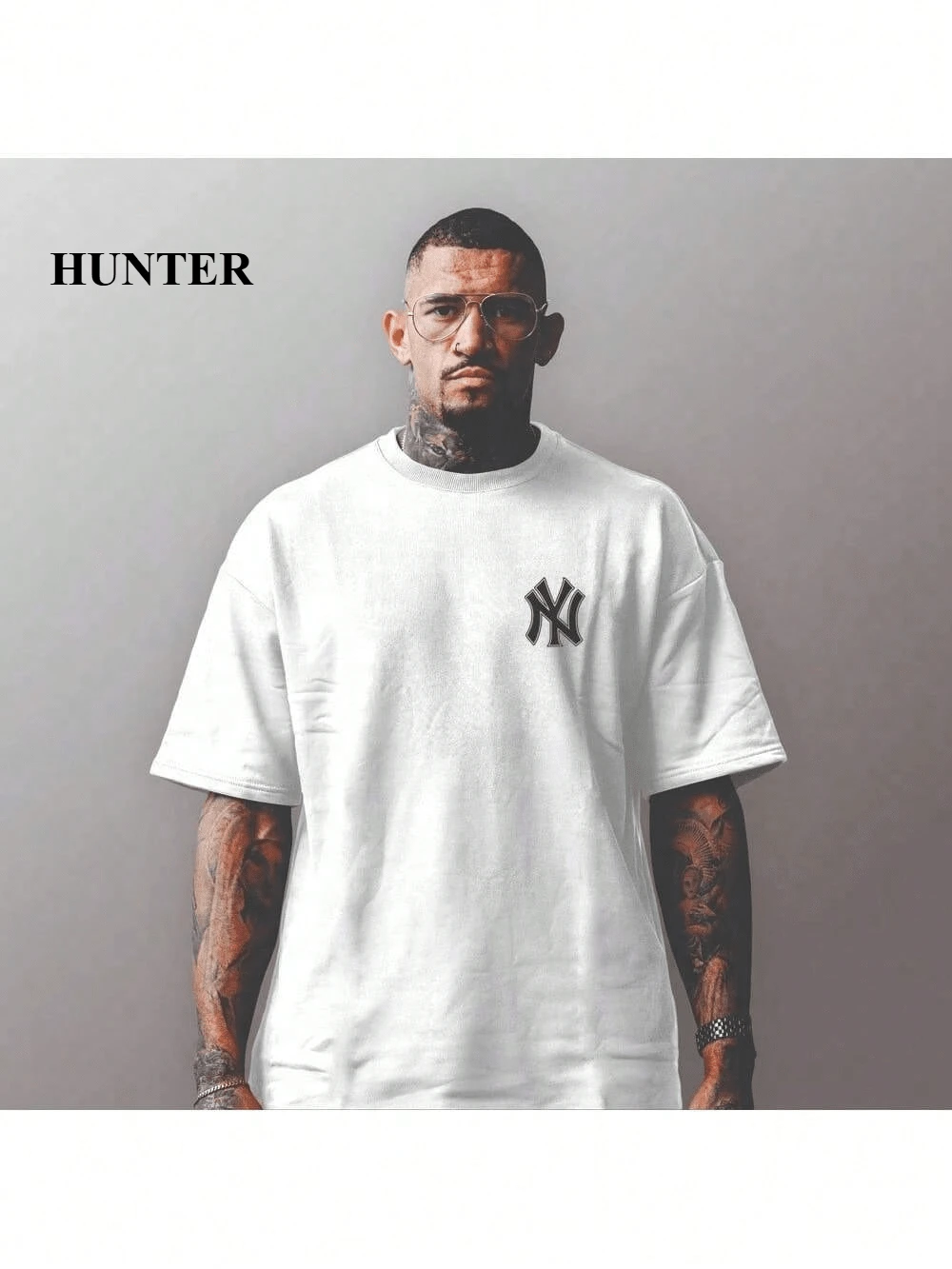 Men's Oversized StreetWea NY New York T-Shirt 100% Cotton From S To Plus Size G3 - 白色 - 查看 1