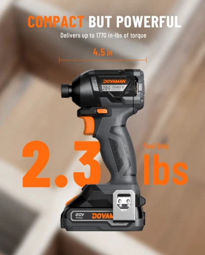DOVAMAN 20V Max Cordless Impact Driver, 1/4" Hex Brushless, 1,770 In-Lbs Torque, Compact Design, Includes Battery & Charger, Ideal For Heavy-Duty Driving And Repairs