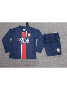 ODMYONO Męski strój piłkarski/strój do piłki nożnej 2024-2025 – koszulka z długim rękawem i spodenki, styl domowy - Granatowy - Zobacz 2