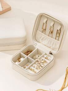 1pc Zipper Jewelry Storage Box, Jewelry Organizer, Portable Travel Jewelry Box, Waterproof And Dustproof Jewelry Box, Suitable For Rings, Necklaces, Earrings, Bracelets.