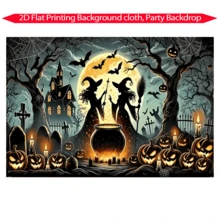 1 pieza Pancarta de fondo de garaje de Halloween, con escenas de bruja, calabaza y casa embrujada, adecuada para decoración de fiesta de Halloween, decoración de jardín, decoración de pared, decoración del hogar, celebración de aniversario y fondo de estudio fotográfico - Multicolor - Ver 5