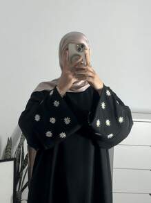 1pc Embroidered Sleeve Shawl, Nida Fabric, Breathable, Suitable For Muslim/Islamic Women's Daily Wear, Abaya Dress - Multicolor - View 10