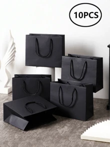 Bolsas de regalo negras 10 Piezas 9.5x6.7x3.9 Bolsas de papel Kraft resistentes con asas para boutique, bolsas de fiesta de boda, bolsas de comestibles, bolsas para mercancía minorista, bolsas de regalo medianas, bolsas de papel, boda, cumpleaños, fiesta, decoraciones de fiesta, novia, boda, despedida de soltera, bolsas de damas de honor, Halloween, Navidad