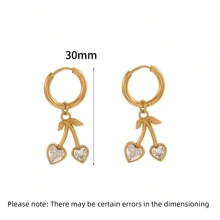 VKHK 1 对 18K 镀金不锈钢辣椒、甜甜圈、樱桃、瓢虫吊坠耳环，适合女性日常和派对佩戴，礼物