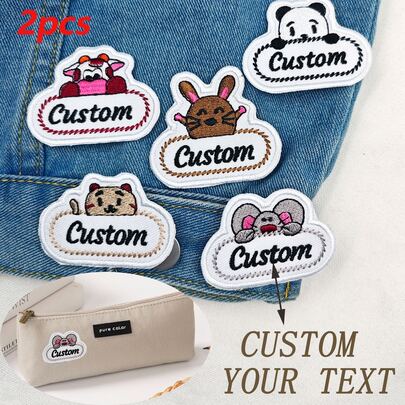 Custom 2 Pcs Cute Animal Name Sticker Can Be Used To Decorate Clothes, Hats, Etc. It Can Be Ironed Or Hand-Sewn Or Hook And Loop Backing