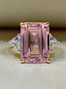 خاتم مربع من الزركونيا المكعبة بتصميم بسيط باللون الوردي والأصفر والأبيض، هدية للخطوبة والزفاف والحفلات وعيد الميلاد