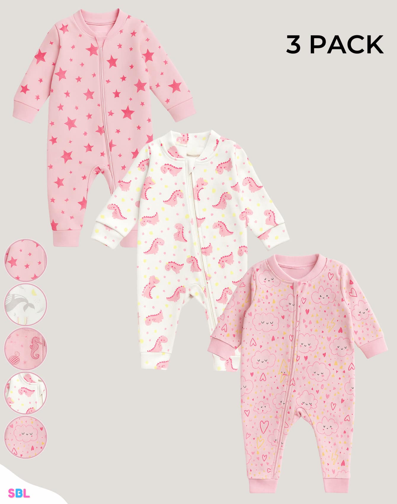 Girl 3-Piece Baby Romper Kit With Zipper 100% Cotton Printed Newborn Winter Layette 0 To 9 Months - 彩色 - 查看 1