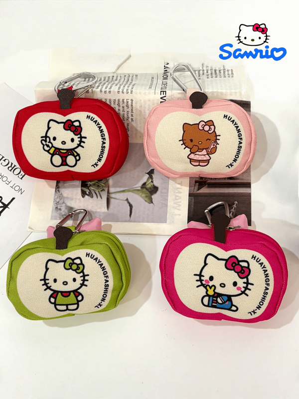 Sanrio 1 pieza Cartera de Hello Kitty rosa, Bolsa portátil para auriculares, Bolsa mini de polvo, Bolsa de almacenamiento de lápiz labial, Bolsa colgante, Carteras mini portátiles para mujer con llavero, Bolsa monedero para carga de auriculares, Bolsa de almacenamiento mini, Monedero azul de Cinnamoroll para la escuela, Llaveros de viaje para mochila, Bolso de Halloween, Bolsa de monedas/auriculares con diseño de Kuromi de Sanrio, Autorizado por Sanrio