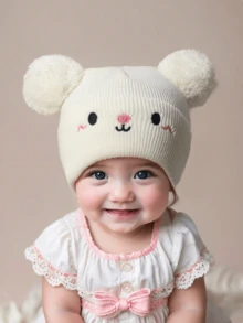 5 pezzi Cappellino neonato bambino, cappello in maglia per neonati, bambini piccoli e bambine, con doppio pon pon, accessori, cappello invernale caldo - Multicolore - Visualizzare 3