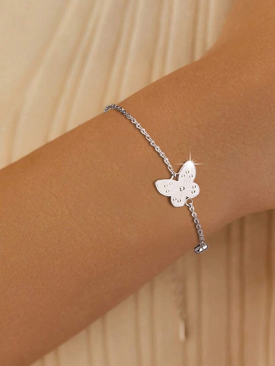 1 件 S925 纯银蝴蝶手链，优雅配饰礼物，轻巧奢华日常佩戴，百搭锆石装饰 - 彩色 - 查看 1