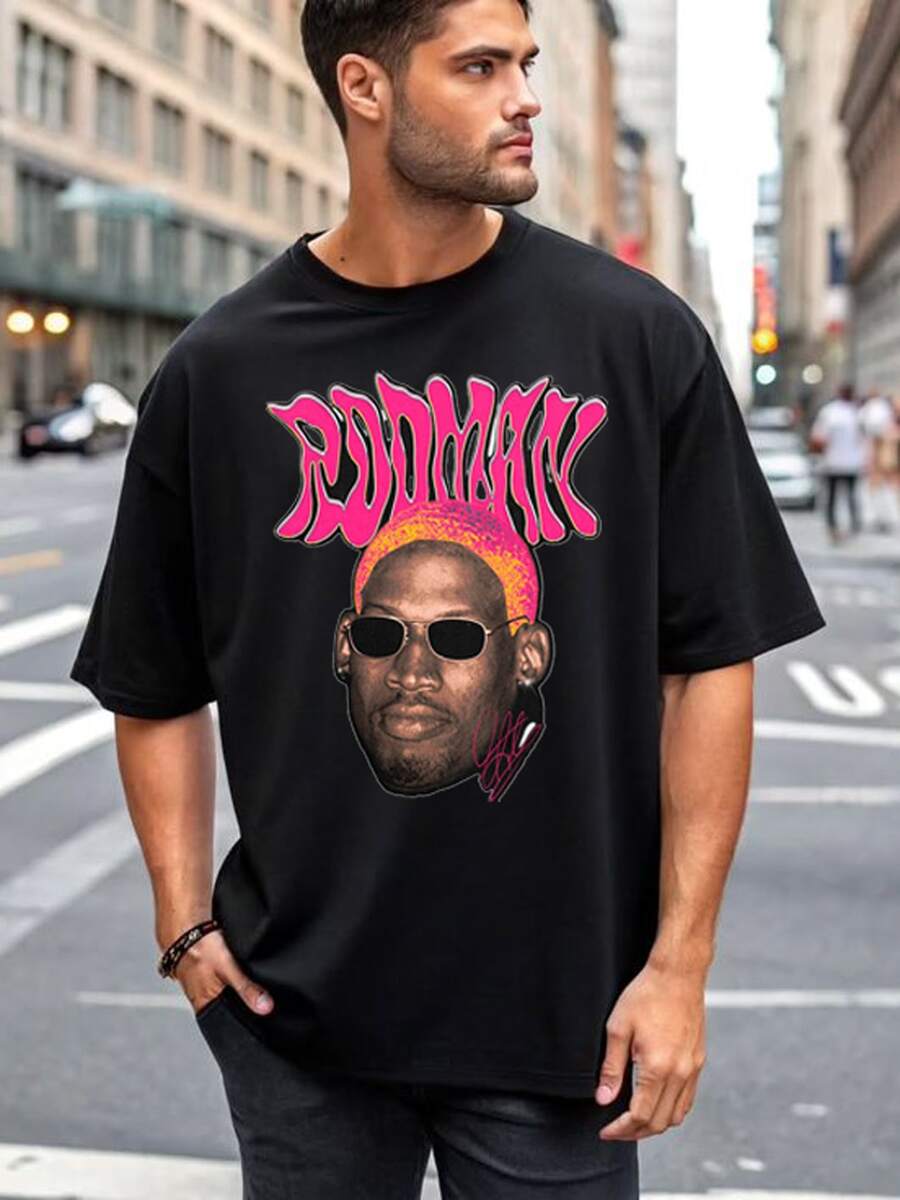 Rodman Basketball T-Shirt American Player International Vintage Street Shirt Blouse Unisex Men Women 100% Cotton Top Premium Streetwear New Release Immediate Shipping Various Colors!! Plus Size - màu đen - Xem 1