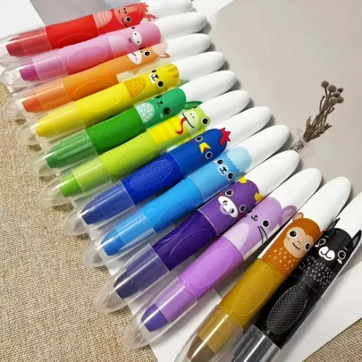 12 piezas de lápices de colores solubles en agua con diseños de dibujos animados, barras de colorear de gran capacidad y sin desorden, adecuados para pintura artística, grafiti, y como recompensas o regalos para estudiantes al volver a la escuela