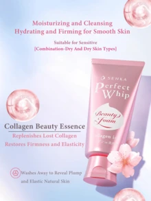 Shiseido SENKA 完美胶原蛋白洁面泡沫 120克，深层清洁并保湿，蕴含蚕丝精华和双重玻尿酸，控油补水，适合所有肤质，包括敏感肌，是日常护肤和旅行的理想之选，也是送给爱美人士和护肤爱好者的完美礼物。必备护肤品，保湿清洁，控油，富含胶原蛋白，适合敏感肌，旅行装