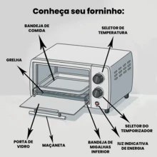 Forno Elétrico Bak 220v 10 Litros 1000W Bancada Master Desligamento Automático Aquece Doura E Tosta 250 Graus completo - Preto - Visão 5