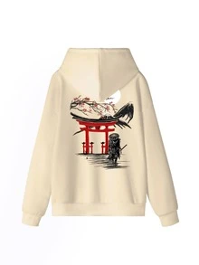 Áo hoodie nam Krometka Thu/Đông cá nhân hóa màu mơ | Phong cách cổng Torii chiến binh Nhật Bản - Màu be - Xem 4