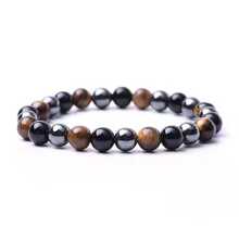 Triple Protection Bracelet Hematite Onyx Tiger Eye 8mm Natural Stone Unisex - Ngôi sao - Xem 2