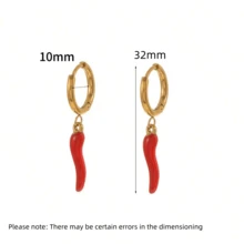 VKHK 1 对 18K 镀金不锈钢辣椒、甜甜圈、樱桃、瓢虫吊坠耳环，适合女性日常和派对佩戴，礼物