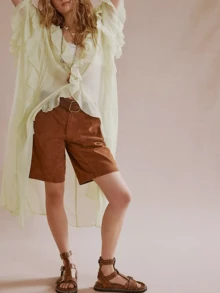 Women Frill Sheer Kimono Half Sleeve Ruffle Top See Through Flowy Blouse Shirt Side Split Long Chiffon Cardigans - 黃色 - 查看 4