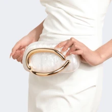 Milky Way Acrylic Clutch Purse For Women Marbling Evening Wedding Handbags Acrylic Shell Box Purses For Party Prom Cocktail - trắng - Xem 3