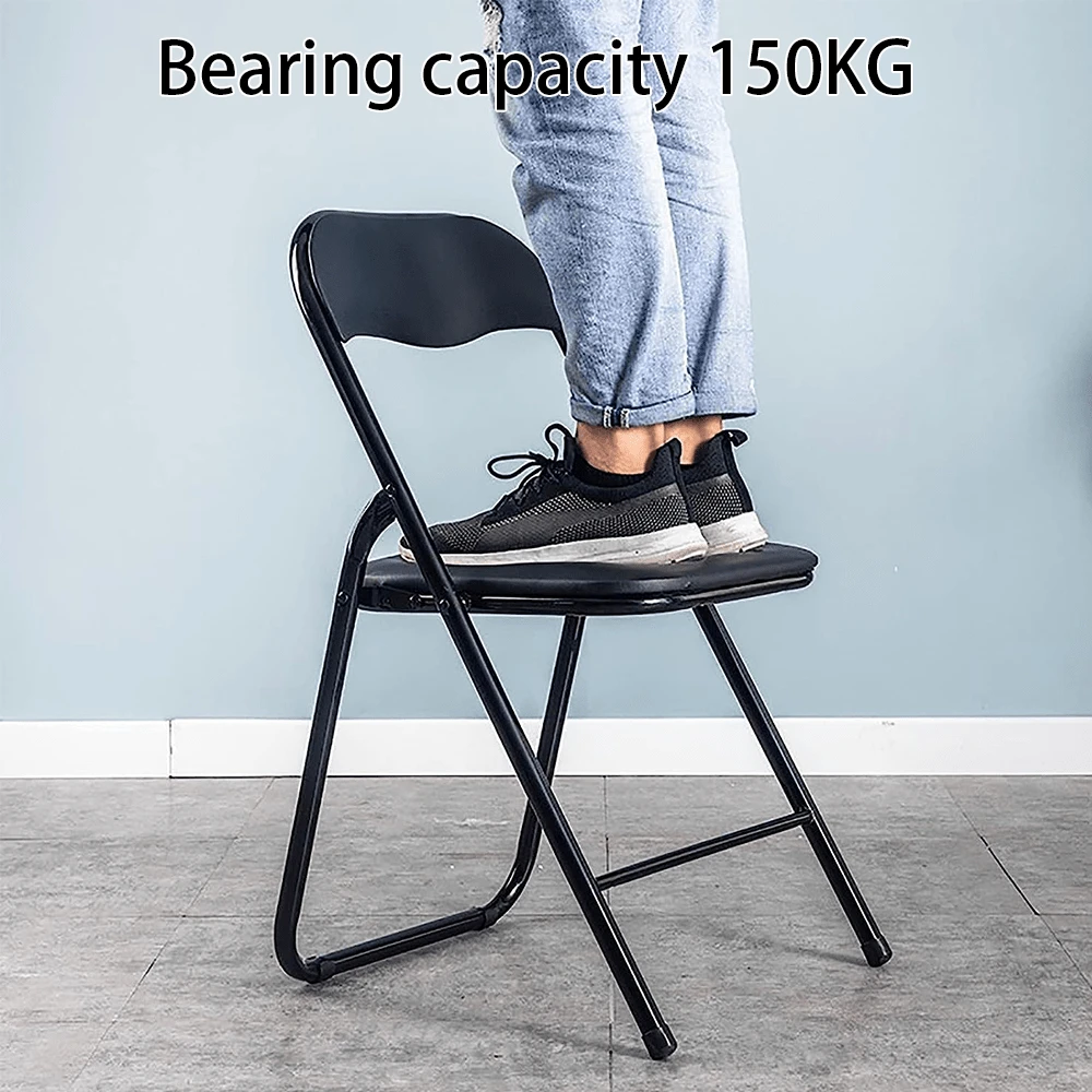 Folding Chairs, Faux Leather Foldable Chairs With Metal Frame And Padded Seat, Easy To Fold And Store For Home, Office, Dining And Reception - Black - View 1