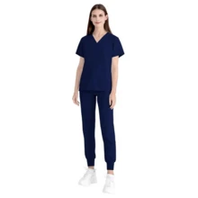 Batas quirúrgicas para mujeres, uniformes de enfermera, conjuntos de enfermera, uniformes para salones de belleza, conjuntos clínicos, conjuntos de camisa y pantalón. - Azul Marino - Ver 5