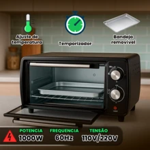 Forno Elétrico Bak 220v 10 Litros 1000W Bancada Master Desligamento Automático Aquece Doura E Tosta 250 Graus completo - Preto - Visão 4