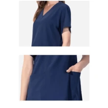 Batas quirúrgicas para mujeres, uniformes de enfermera, conjuntos de enfermera, uniformes para salones de belleza, conjuntos clínicos, conjuntos de camisa y pantalón. - Azul Marino - Ver 4