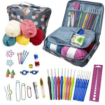 1 set Kit de fil à tricoter et d'outils pour débutants, comprend des crochets à préhension ergonomique et souple et un sac fourre-tout avec motif floral, idéal pour les débutants et les apprenants en tricot, cadeau pour les femmes (certains accessoires ont des couleurs aléatoires)