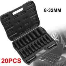 Lislark 20pcs Deep Impact Socket Set, 8-32mm Steel Electric Wrench Sockets, Long Distance Wheel Wrench Nut Kit - 黑色 - 查看 5