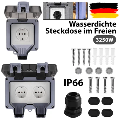 Lislark Wandsteckdose Outdoor Steckdose Gartensteckdose Außensteckdose Wasserdicht IP66 1/2-Fach