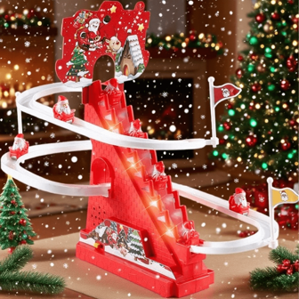 儿童玩具电动滑梯/爬楼梯滑梯玩具，圣诞老人主题益智玩具，带音乐和灯光，圣诞节、万圣节、生日的完美礼物（不含电池）