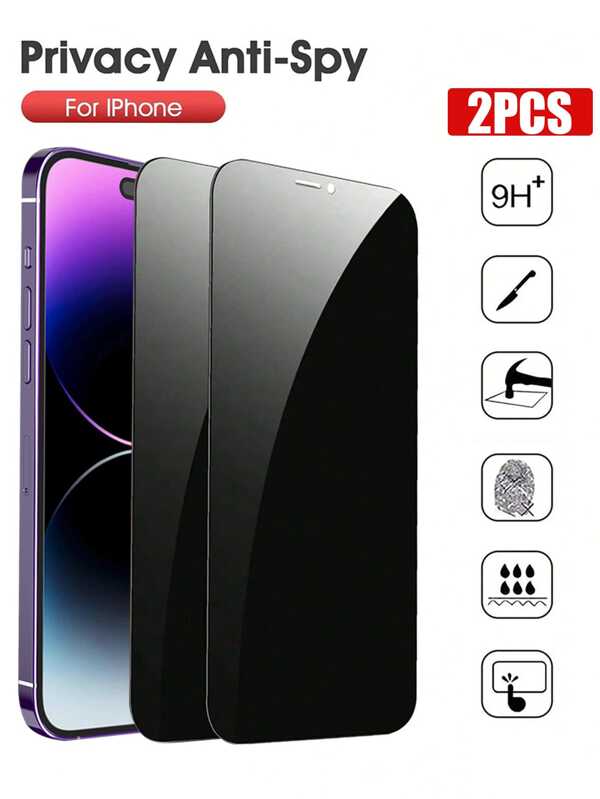 2Pcs 9H Hardness Anti-Peep Screen Mobile Phone Screen Protector Tempered Film To Protect Privacy,Compatible With IPhone X/Xs/XS Max,11/11pro/11 Pro Max,12mini/12/12 Pro/12 Pro Max,13/13mini/13 Pro/13 Pro Max,14/14 Plus/14 Pro/14 Pro Max,15/15Plus/15Pro/15Promax/16/16 Plus/16 Pro/16 Pro Max
