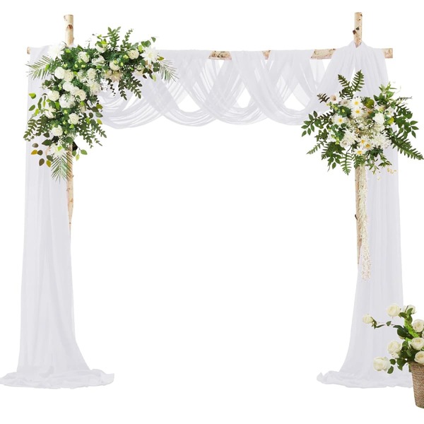 Wedding Arch Draping Fabric - White Chiffon, 1 Panel Sheer Drapes - 30 Inch X 20ft Chiffon Backdrop Curtain - Outdoor Sheer Drapery For Ceremony Party Ceiling