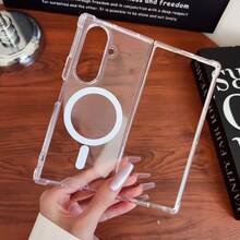 Galaxy Z Fold7 Fold6 Fold5 Fold4 Phone Case, Minimalist Fashion Transparent Crystal Shock-Proof Phone Protective Cover, Anti-Fall Protection With Magnetic Waterproof Scratch Resistant - Clear - View 7