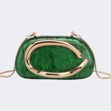 Milky Way Acrylic Clutch Purse For Women Marbling Evening Wedding Handbags Acrylic Shell Box Purses For Party Prom Cocktail - 綠色 - 查看 2