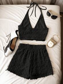 Sleeveless Short Top And Shorts For Women,Summer 2 Piece Sets Swimsuit - Black - View 4