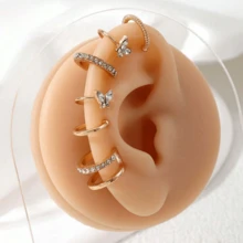 6pcs Minimalist Line Rhinestone Ear Cuff Earrings, Personalized Double Layer U-Shaped Clip On Earrings Set - Gold - View 4